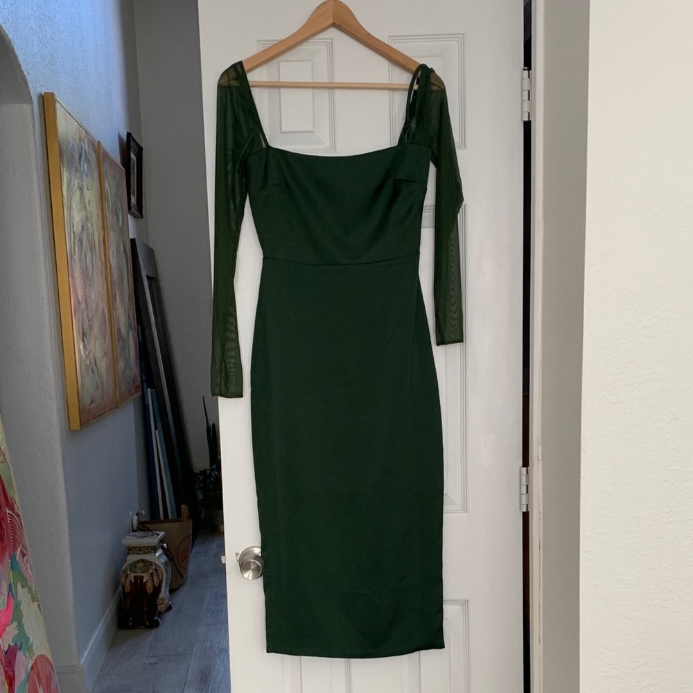 House of CB Ellica Emerald Green Mesh Sleeve Bodycon Midi Dress Size S Excellent - Picture 13 of 16